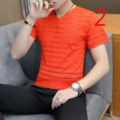 

Trendy men's short-sleeved tight T-shirt social youth summer slim round neck