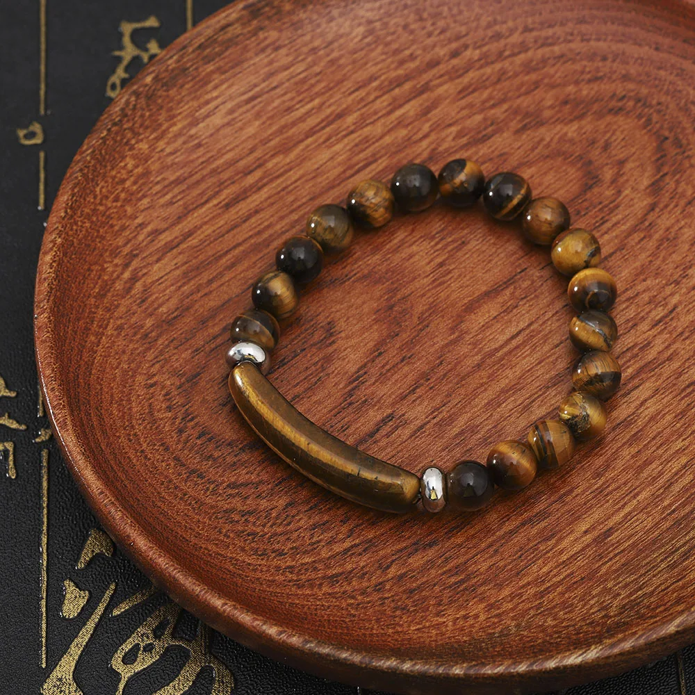 

Fashion Tiger Eye Natural Stone Beaded Bracelet Women Elasticity Bangle Jewelry