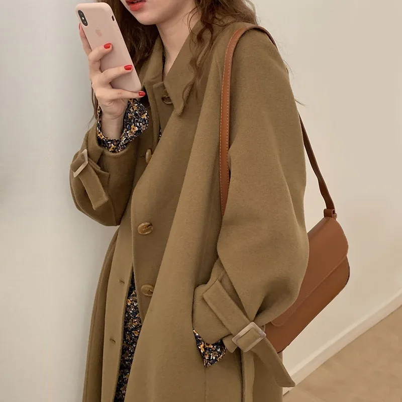 

Long Over-the-knee Woolen Coat In Autumn and Winter of 2021, Short Double-faced Woolen Coat