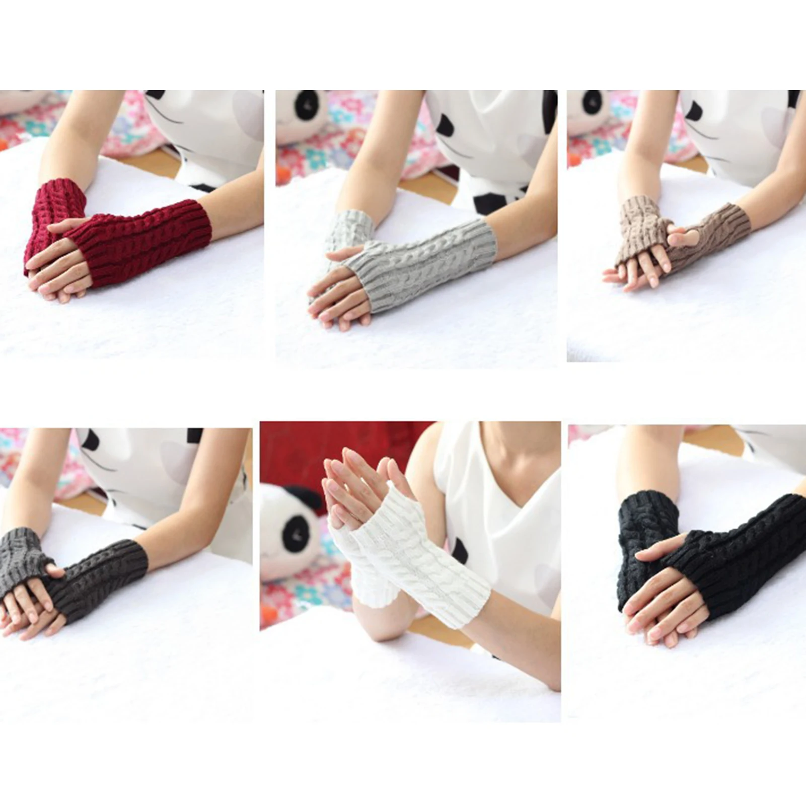 

Unisex Gloves Winter Thick Warm Knitted Stretch Fingerless Half Finger Flat Long Gloves Soft Warm Wool Arm Mittens