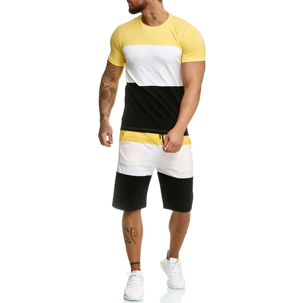 Спортивный костюм мужской из 2 предметов повседневный комплект с полосками шорты