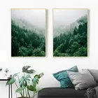 Настенный плакат в скандинавском стиле с изображением туманного леса, живопись, природный ландшафт, холст, печать, зеленая фотография стены, современный Декор для дома