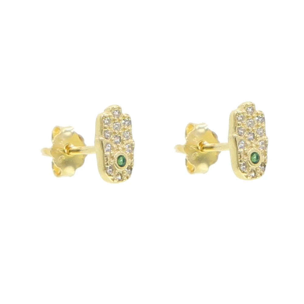 

100% 925 Sterling Silver Studs Earrings for Women Gold Silver Color Tiny eye hamsa Crystal Zircon cz Earrings Minimalist Jewelry