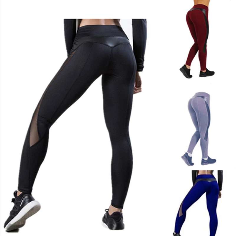 Sexy Solid Hollow Yoga Pants Women Breathable Elastic Sports Fitness Leggings Solid Running Tights Patchwork Training Trousers