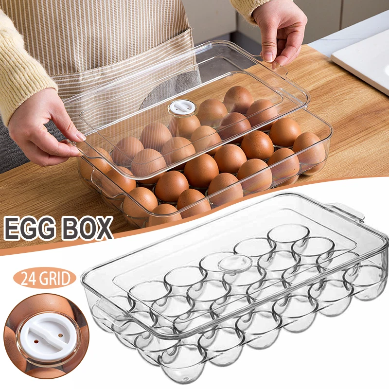

Clear Covered Egg Holders for Refrigerator 24 Egg Holder Tray Storage Box Dispenser Stackable Plastic Eggs Containers Home