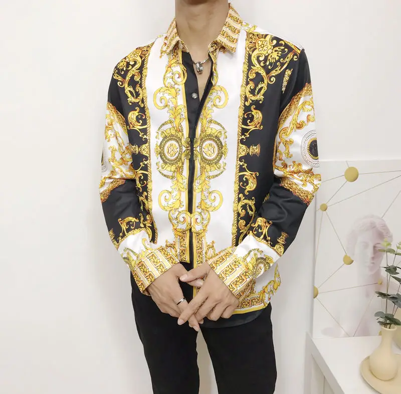 shirt03 EDSON ARANTES, мужская рубашка, модная, необычная, роскошный дизайн, платье с принтом, рубашка, мужская, с длинным рукавом, 3D, Цветочный, повседневная, приталенная, вечерние, рубашки - Цвет: shirt03