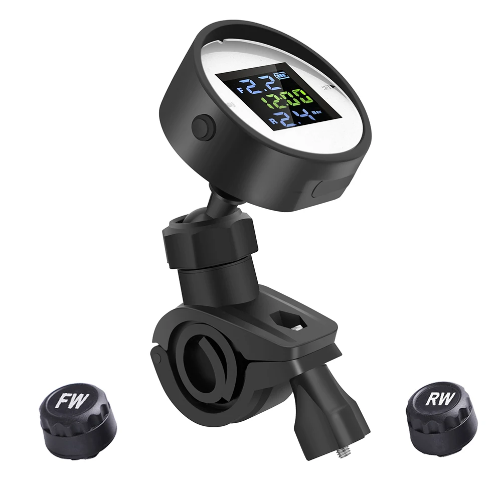 

VODOOL Motorcycle TPMS Universal Motorbike Tire Tyre Pressure Monitoring System with 2 External Sensors Long Receiving Distance
