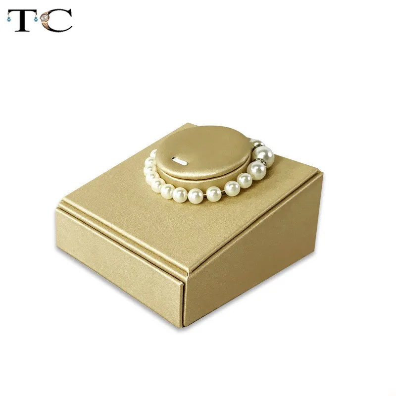 

3pcs/lot Bracelet Jewelry Organizer Holder Wooden Gold Leather Bangle Anklet Jewelry Exhibition Stand Display for Bracelet