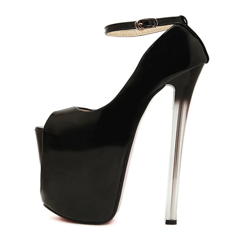 LLXF/туфли для трансвеститов; zapatos mujer; пикантные туфли на шпильке 22 см; туфли на платформе с пряжкой; женские свадебные туфли-лодочки; Летние босоножки - Цвет: Черный