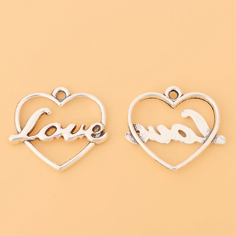 

50pcs/Lot Tibetan Silver Love Heart Charms Pendants for Bracelet Necklace Jewelry Making Accessories