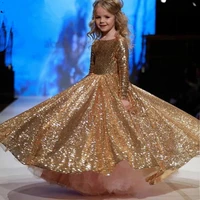 2020 sparkly gold sequins flower girl dresses arabic long sleeve kids girls dresses birthday party long girls pageant dress