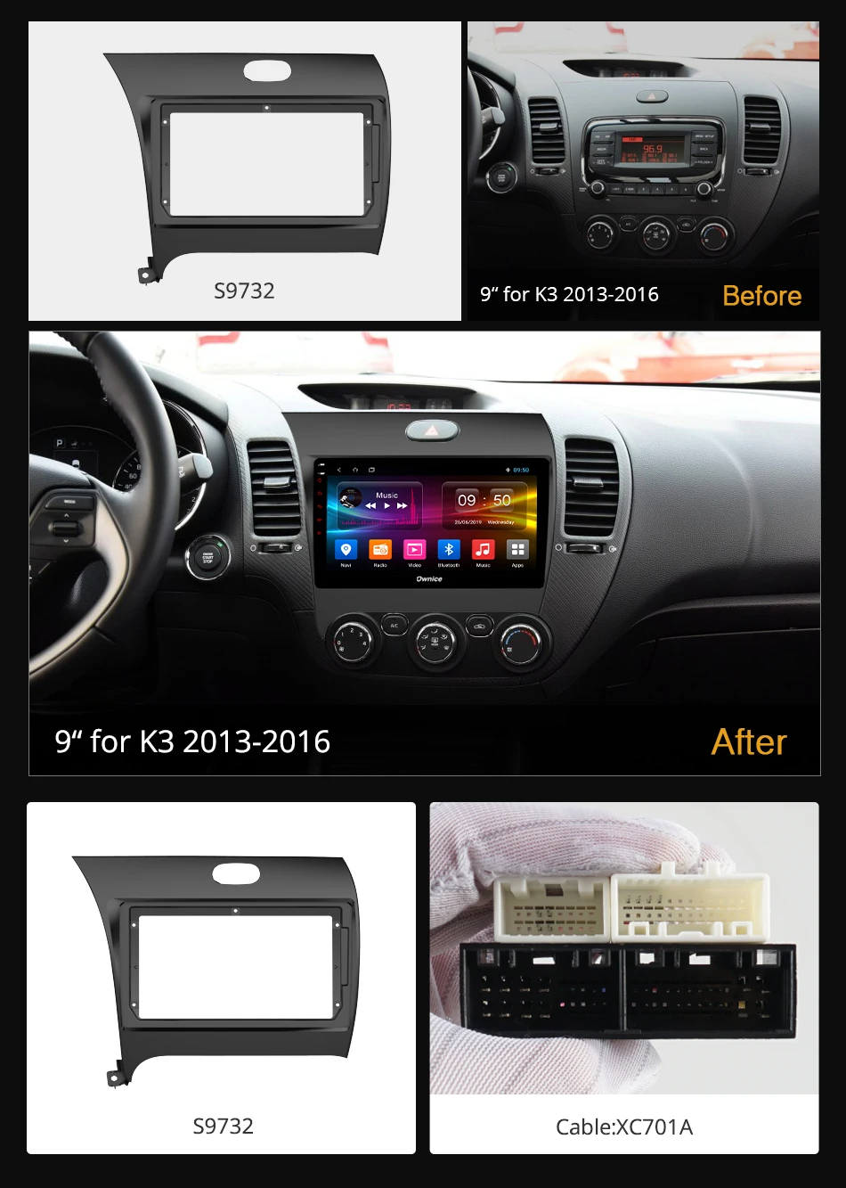 Автомобильный радиоплеер Ownice 4 ядра Android 9 0 DVD 2 ГБ + 16 GPS-навигатор для Kia Cerato K3 Forte 2013