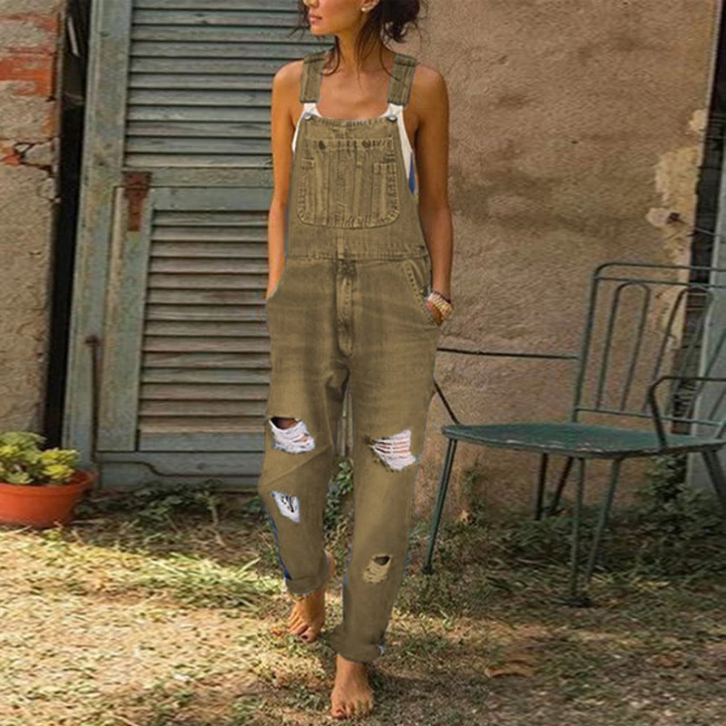 

Work Clothes Jeans Women's Slim Jumpsuit Women's Work Clothes 2021 Spring and Summer Suspender Pants Street Casual Holed Jeans P