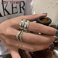 925 sterling silver punk hiphop rings for women new fashion vintage wave geometric handmade birthday party jewelry gifts