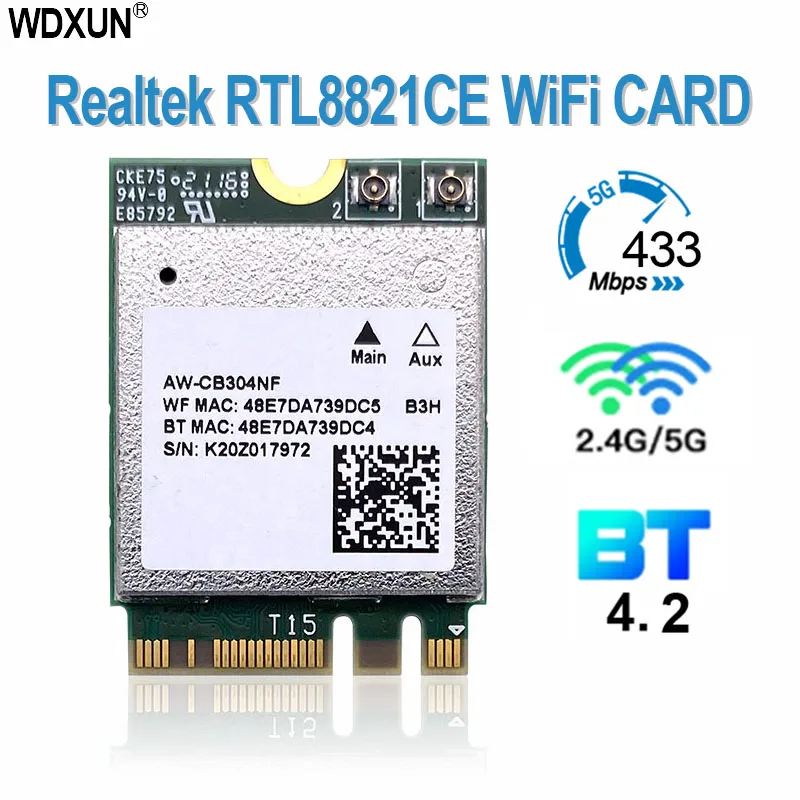 Фото RTL8821CE 802.11AC 1X1 Wi-Fi + BT 4 2 комбинированный адаптер карта беспроводная сетевая