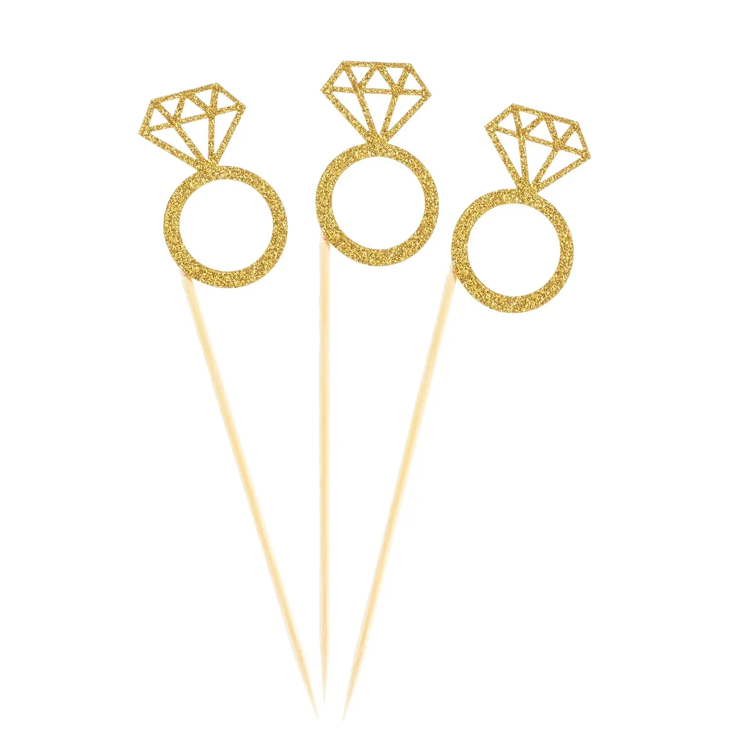 50 шт. топперы для кексов с золотым блеском мини АЛМАЗНОЕ КОЛЬЦО на торт свадьбы