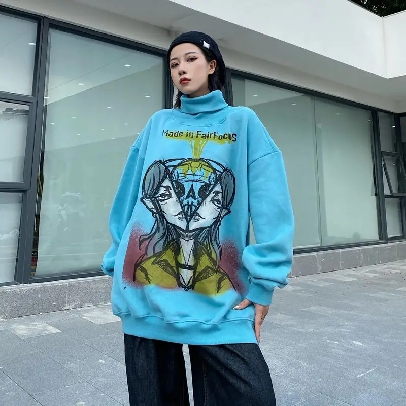 Женская толстовка с длинным рукавом Goth повседневный свитшот высоким воротником