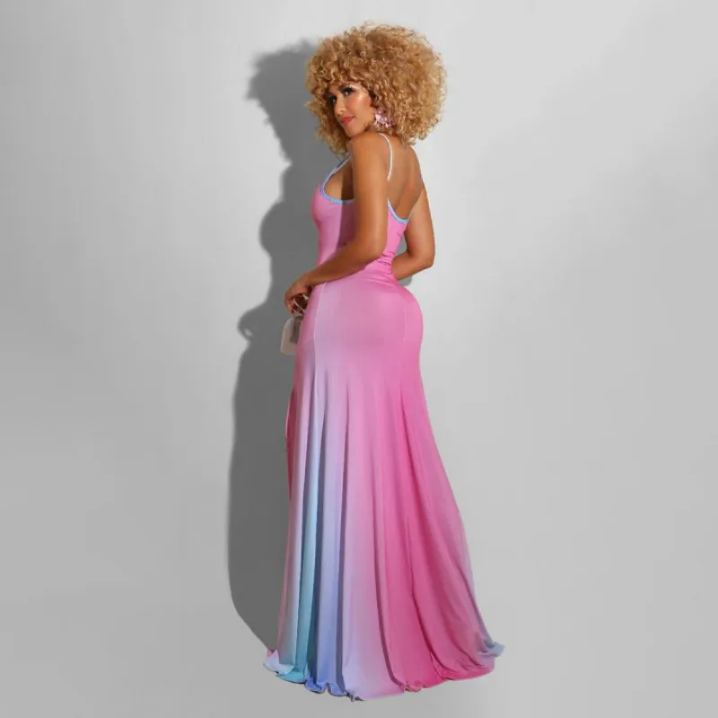 

2021 Summer New Women's Fashion Sexy Sling Slim Shaping Sleeveless Slit Dress