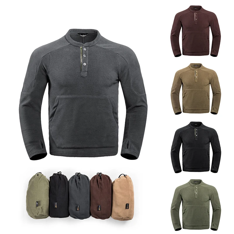 

Men's Outdoor Fleece Under Shirt Winter Windproof Thermal Warm Breathable Inside Wear Pullover Round Collar Hiking Camping