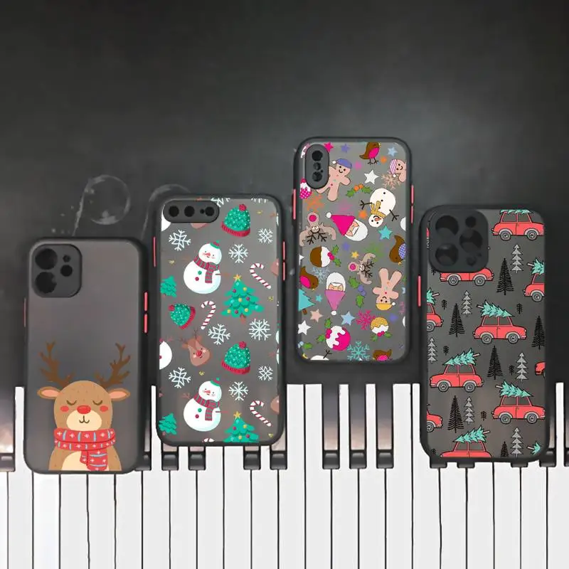 

Merry Christmas snowman pattern Phone Case matte transparent For iphone 7 8 11 12 plus mini x xs xr pro max cover