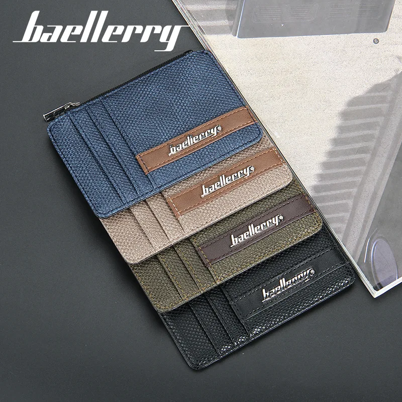 

Baellerry Men's Multi-Function Classic Card Bag Korean Youth Ultra Thin Leather Clip Zipper Pure Color Simple Wallet