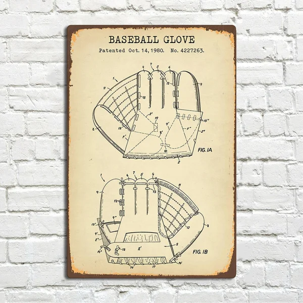 

Baseball Glove Patent Vintage Metal Tin Sign Pin Up Metal Sign Wall Sign Metal Decor Wall Decor(20cmx30cm)