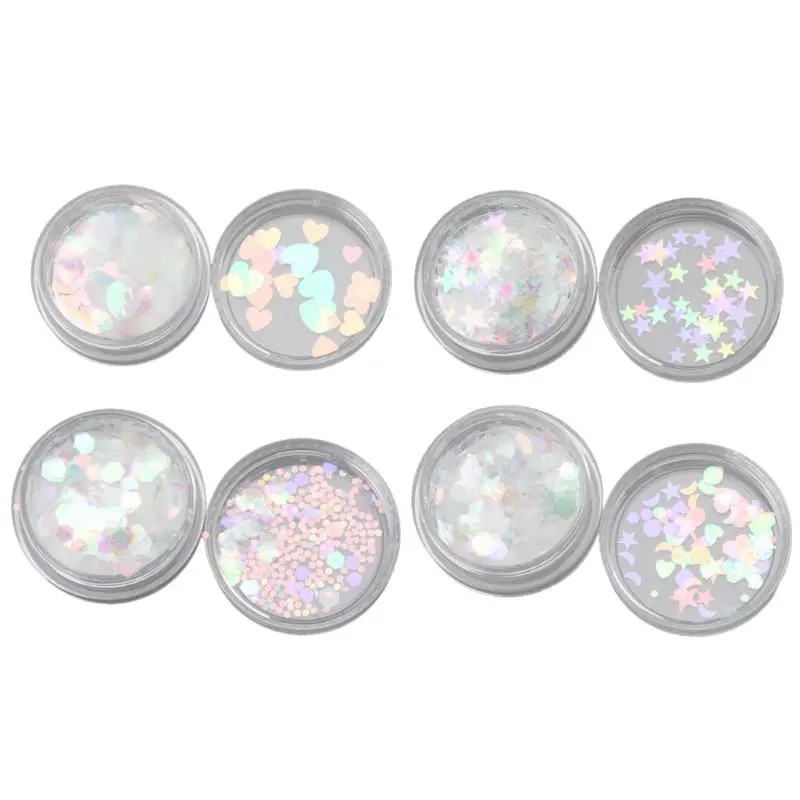 В форме сердца звезды лазерные яркие блестки в виде хлопьев для рукоделия