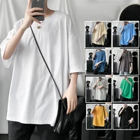 2021 harbor style cotton summer short sleeve t shirt new mens half sleeve solid color round neck top