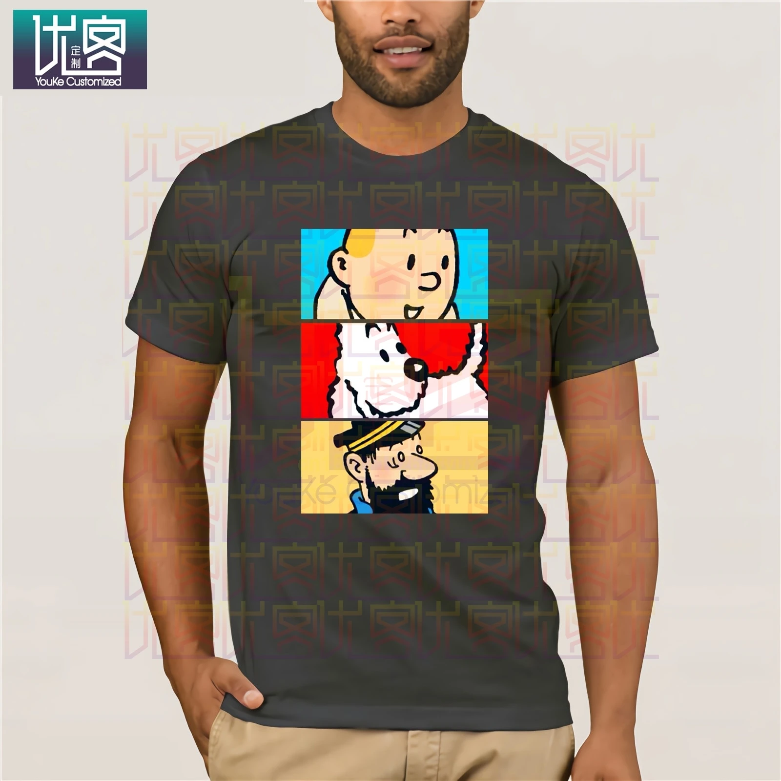 Tintin Milou Haddock The Adventures Of T-Shirt For Men Cotton Awesome Tee Short Sleeve Clothing Amazing | Мужская одежда