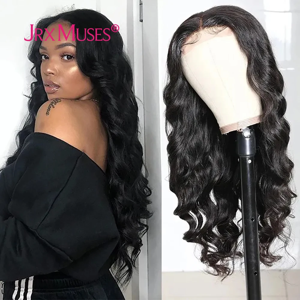 

Brazilian Human Hair Pre Plucked Body Wave 13x4 Lace Frontal Wigs For Women Natural Black Color 180% Density Glueless Remy Hair