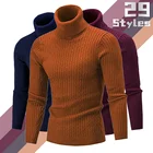 Мужской Однотонный свитер с высоким воротником, облегающий теплый повседневный пуловер, 29 стилей, зима 2022