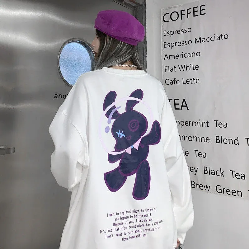 

Harajuku Pink Women Hoodies Cartoon Streetwear Loose Hoodies White Women Long Sleeve Sweatshirt Cartoon Students Female Hoodie