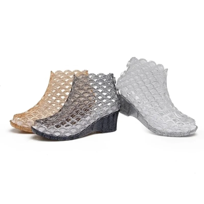 Женские сандалии-желе с открытым носком ажурные пластиковые хрустальные летняя