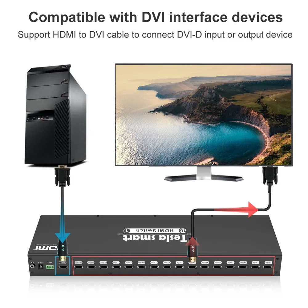Tesla smart HDMI переключатель Switch стоечный видео Аудио 16 порт HDMI Коммутатор 16 input 1 output Поддержка 3840*2160/4K