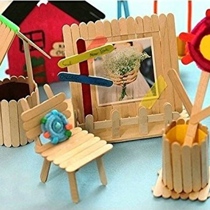 50pcs/pack Wooden Crafts Art Toys Children DIY Handmade House Ice Cream Stick Colorful Gift For KIds | Игрушки и хобби