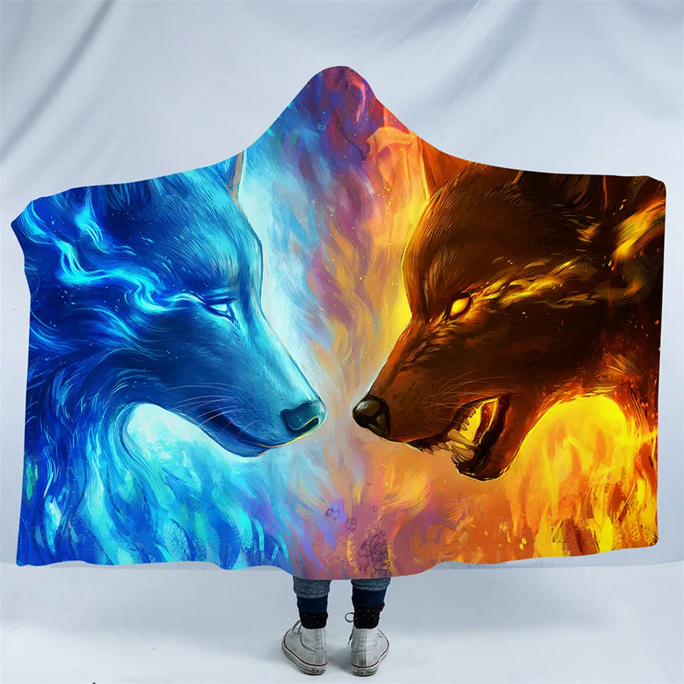 3D Wolves Ловец снов от JoJoesArt одеяло с капюшоном микрофибра для взрослых детей Луна Eclipse галактика волк Шерпа флис носимое одеяло - Цвет: 3D Wolves