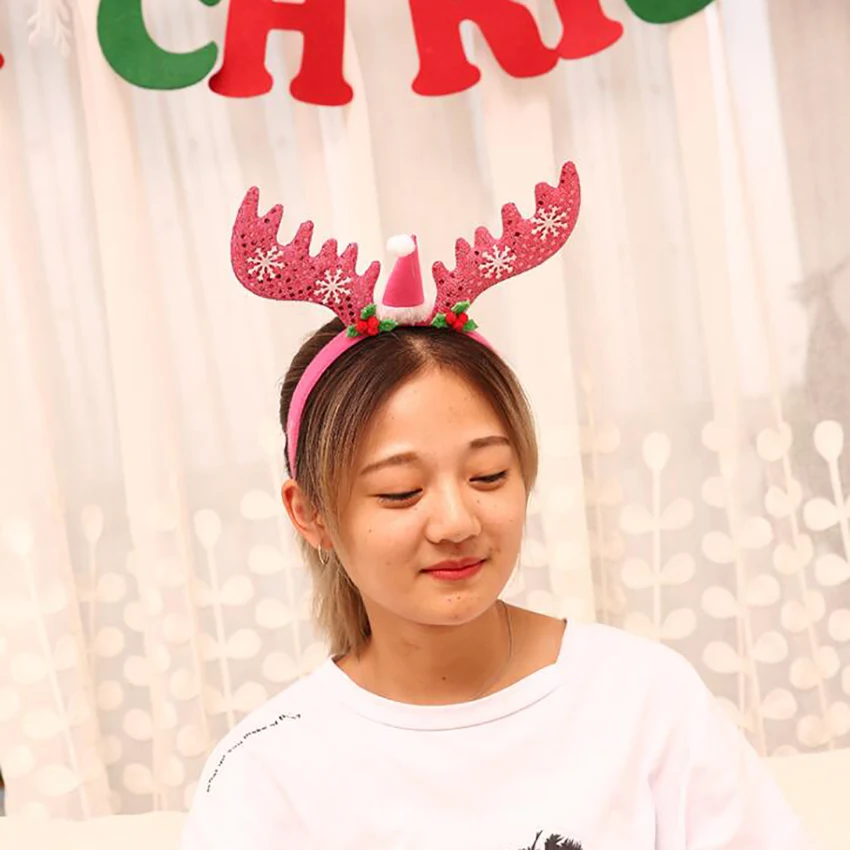 Оленьи рога Рождество и повязка на голову Костюм Платье с блестками обруч рогами