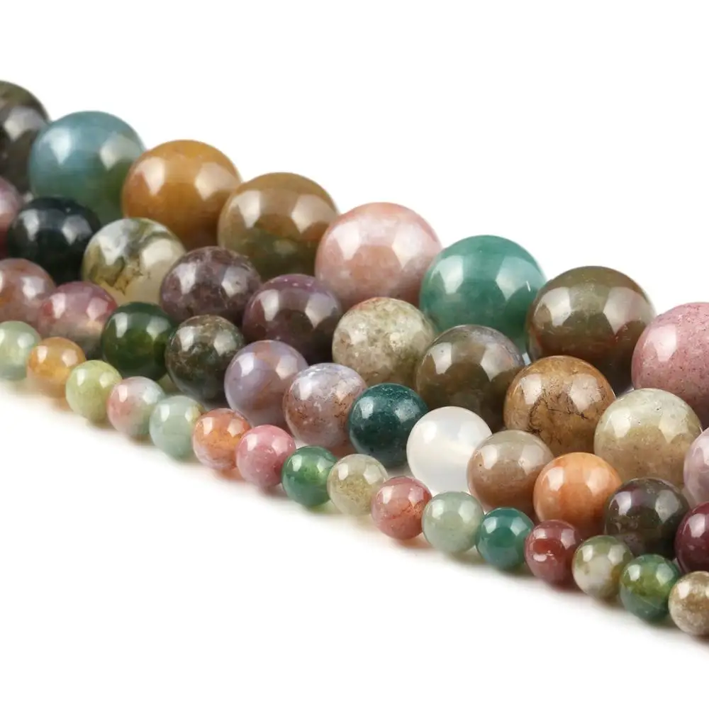 

Natural Stone India Agated Round Loose Crystal Beads 4 6 8 10 12mm For Jewelry Making Tribal Necklace Bracelet