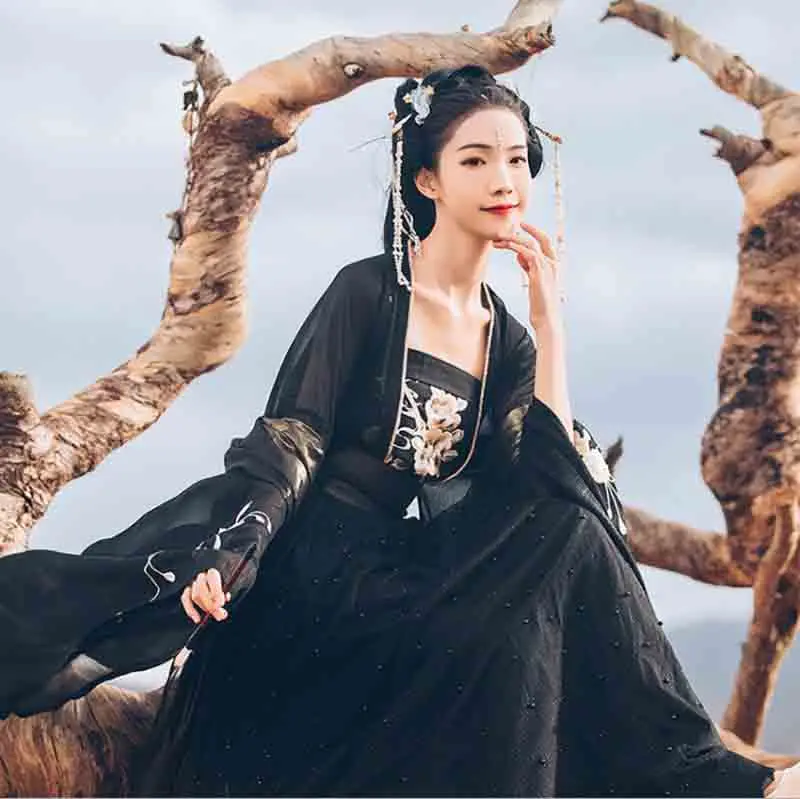 Большой размер Черный Hanfu Женский Китайский традиционный ханьфу фантазия