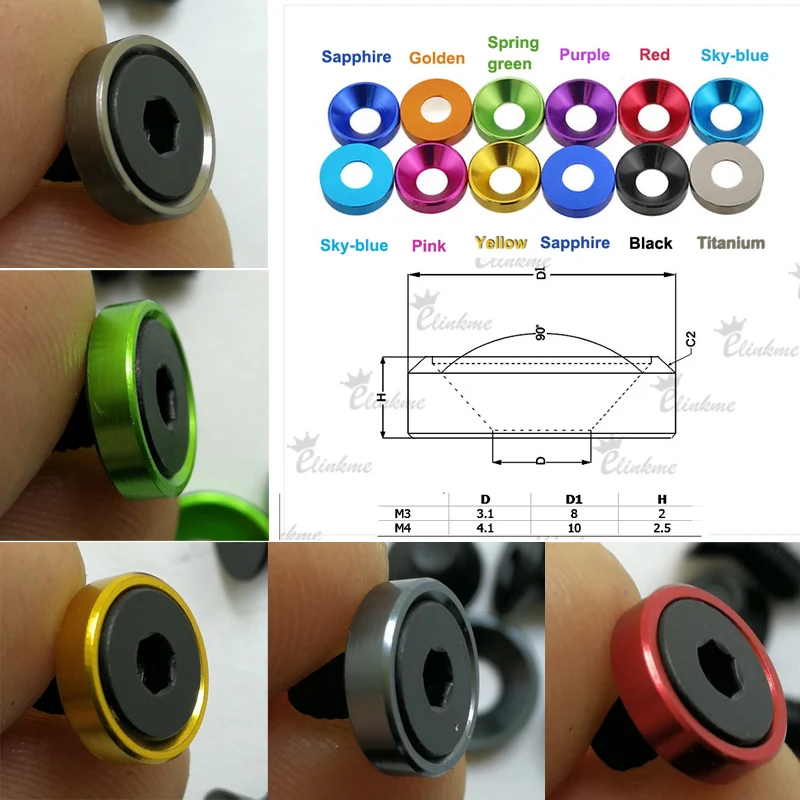 10 шт./партия черные алюминиевые прокладки из нержавеющей стали M4 x 8 мм