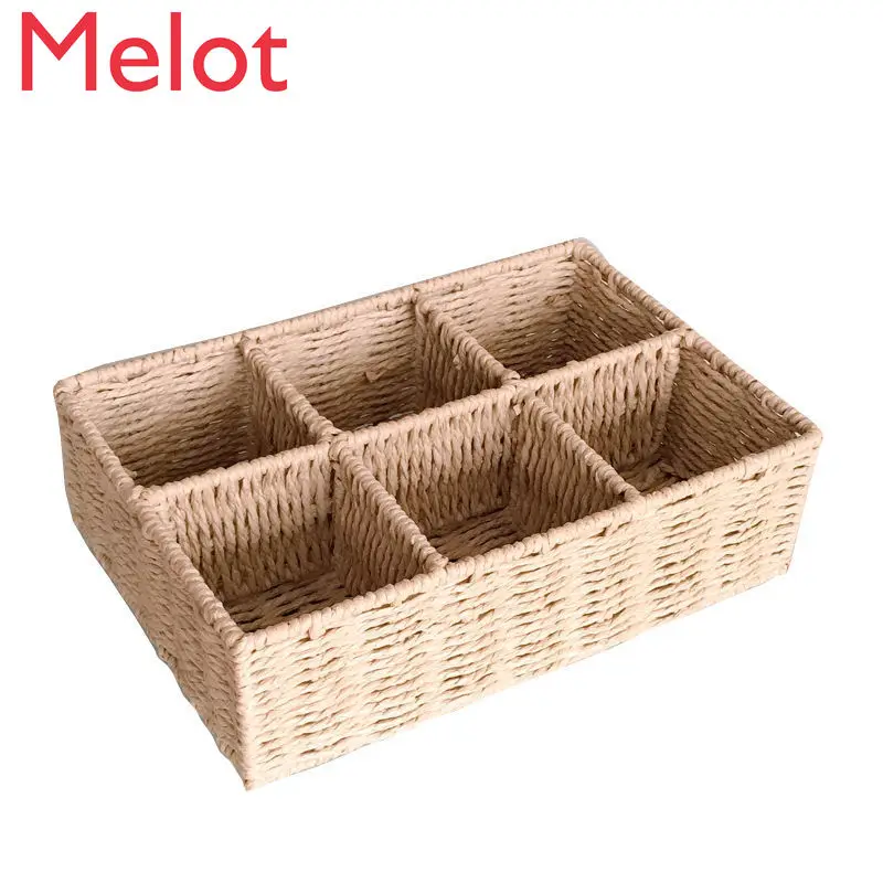 

High-End Rattan Multi-Functional Storage Basket Desktop Storage Box Sorting Multi-Grid Home Decorations Crafts