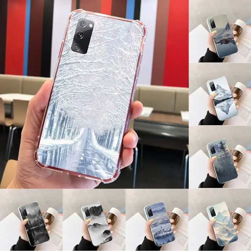 

Mountain Pine Tree Mountain Peak Mist Phone Case Transparent For Samsung S 10 9 20 11 7 8 21 6 P Edge PLUS ULTRA 4G 5G