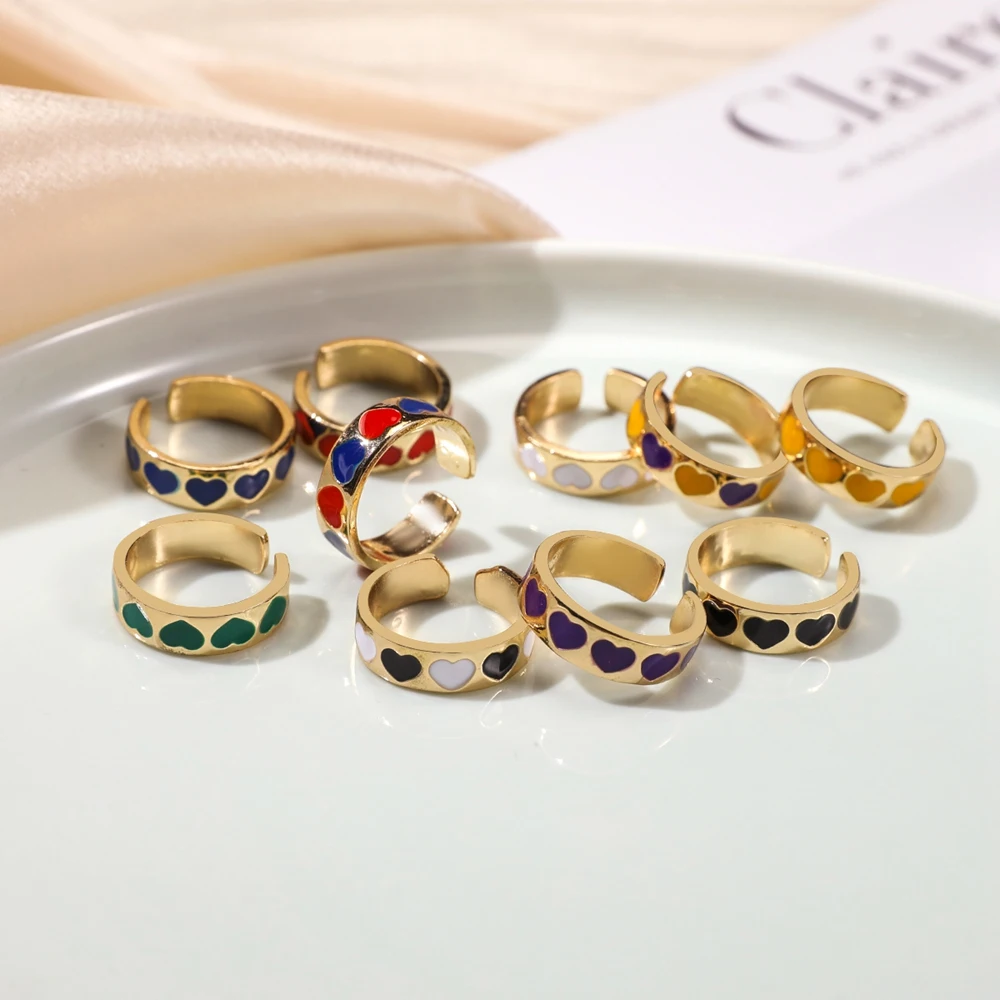 FAMSHIN корейское модное цветное регулируемое кольцо в форме цветного сердца для