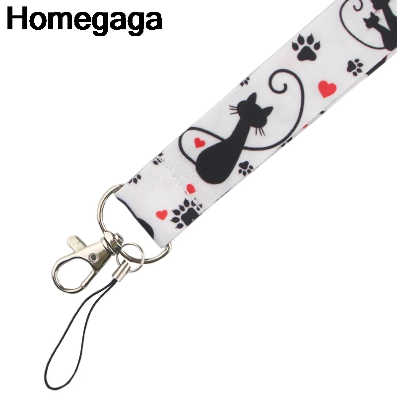 Homegaga мультфильм черные ярлыки в форме кота ремень шеи ремешки для ключей ID карты