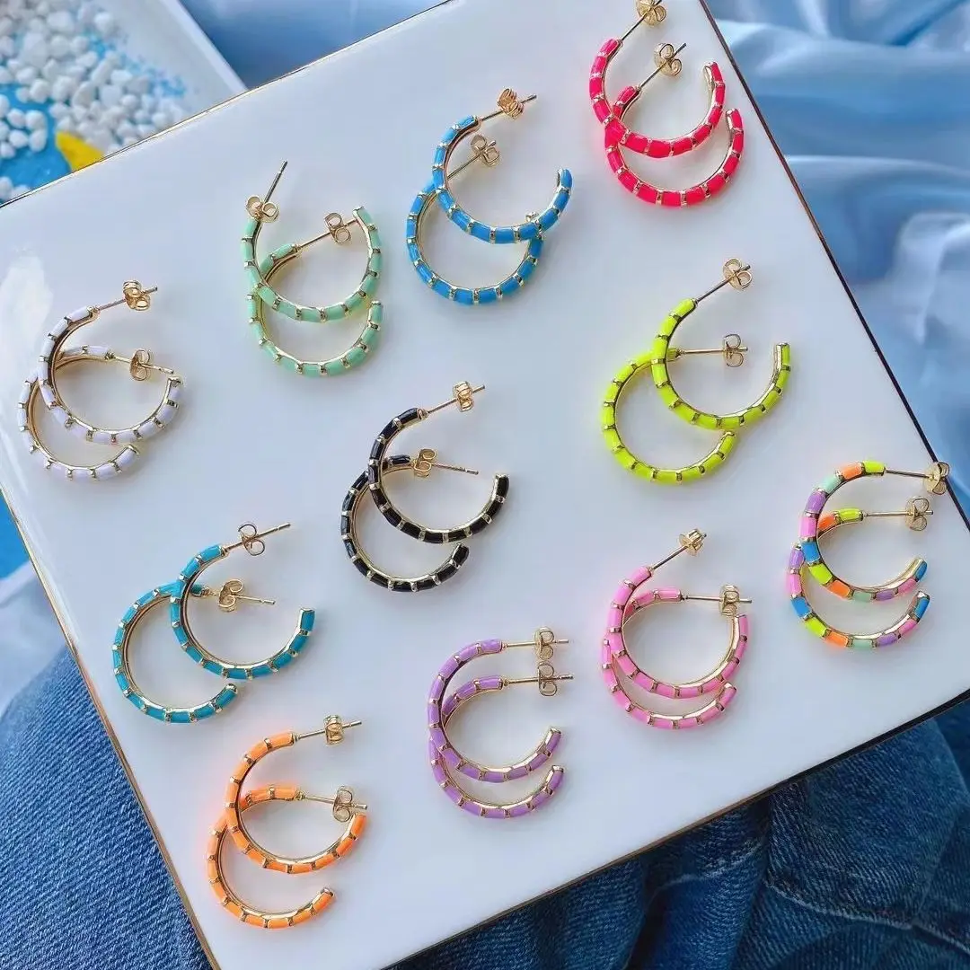 

5 Pairs, NEW Trendy Circle Dripping oil Enamel women stud earrings gold color Girl Earrings Jewelry Wholesale