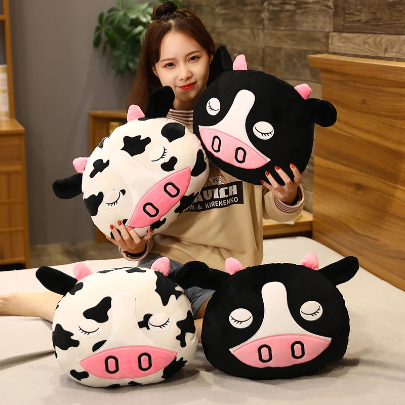 1PC Cartoon Cute Cow Car Neck Pillow Headrest Support Cushion Stuffed Pillow Soft Animal Hand Warmer With Blanket For Kids Gifts