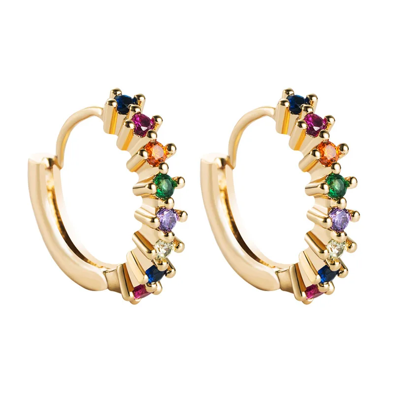 

Colorful Zircon Hoop Earrings For Women Multicolor Crystal Rainbow Huggie Charming Female Wedding Earring Piercing Jewelry Gifts