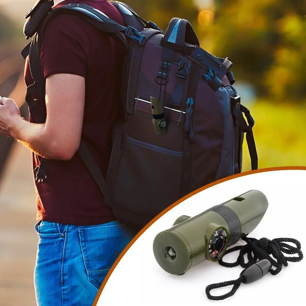 Outdoor Survival Supplies Seven In One Whistle Multifunctional Emergency Compass Magnifying Glass Flashlight Thermometer | Спорт и