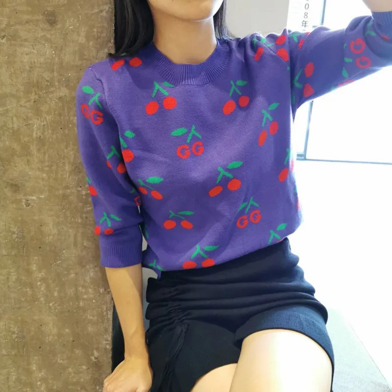 Women Cherry Vintage Pullover Sweater Female Knitted Jumper Autumn Oversize Casual Ladies overalls | Женская одежда