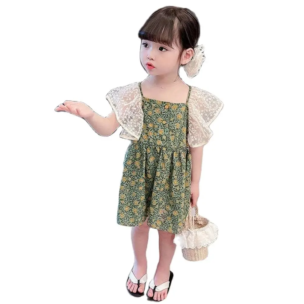 

Girls Fashion Pprincess Dress Summer Korean Style Little Girl Lace Floral Sweet Dresses Kids Clothing 3-7 Years